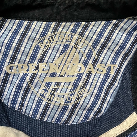 Green Coast Yachting Sweater Mens Size Large merino wool Navy 1/4 Zip Comfort - Picture 2 of 4